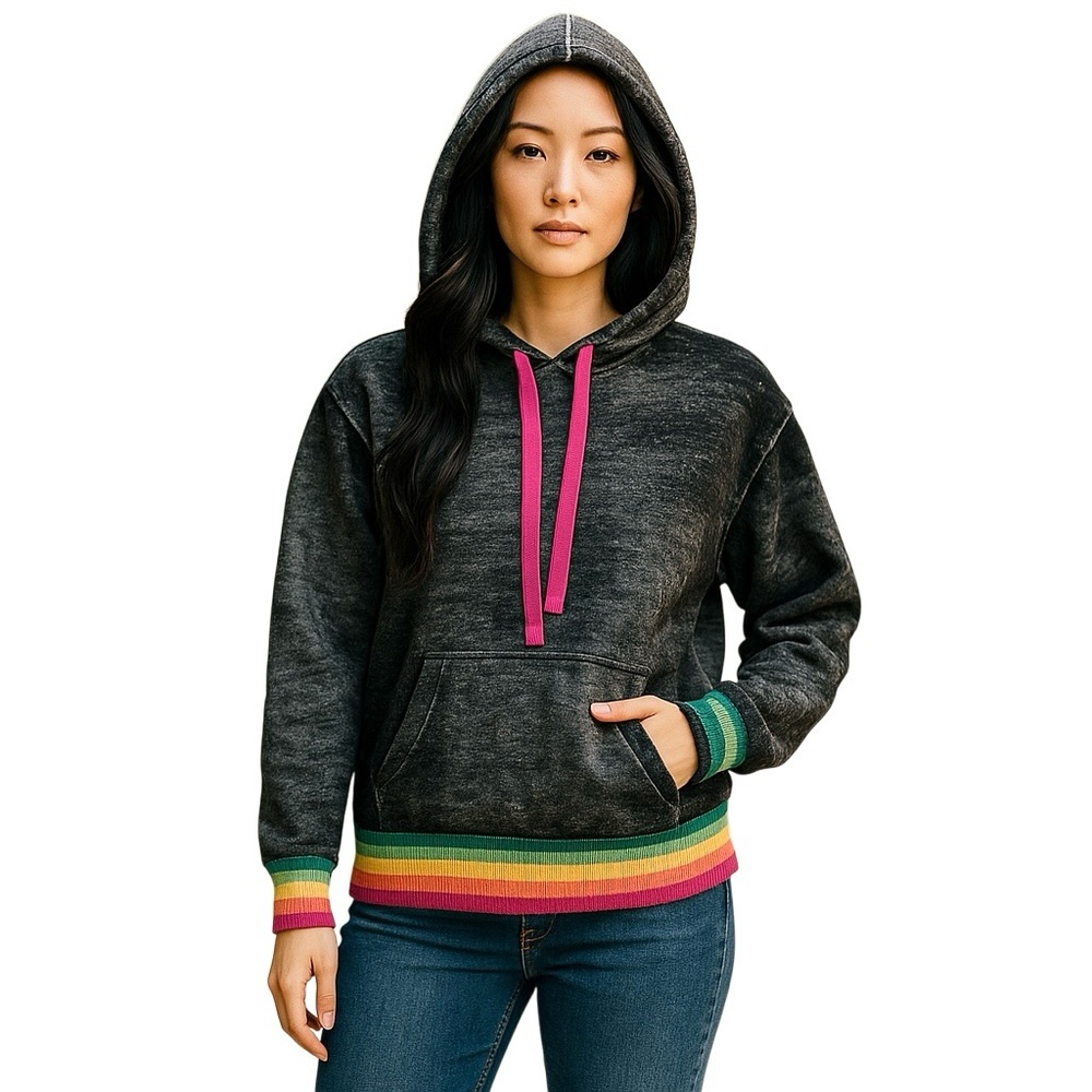 WISPR by Brodie Burnout Pullover Hoodie Rainbow Stripe Trim
